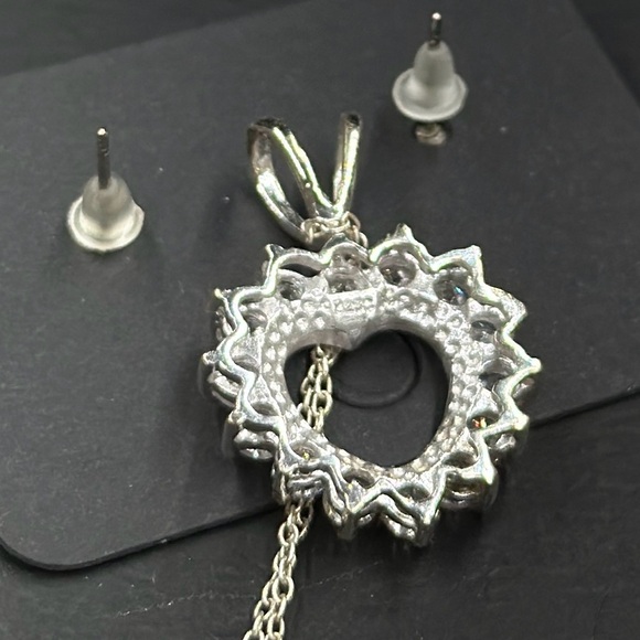 Sterling Silver Heart Pendant CZ Diamond Necklace Stud Earring Bundle 925 Italy - Picture 4 of 7